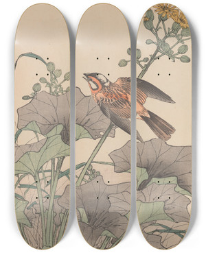Triptych art skateboard deck of Imao Keinen Keinen Kach Gafu Pl147 by Imao Keinen (1845-1924)