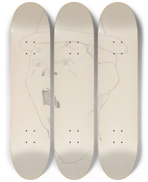 Triptych art skateboard deck of Amedeo Modigliani Tte De Clown Bahi by Amedeo Modigliani (1884-1920)