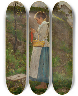 Triptych art skateboard deck of John J Hammer The Village Barefoot by John J Hammer (1842-1906)