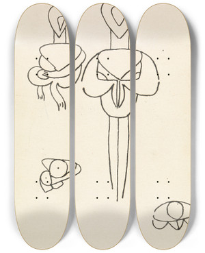 Triptych art skateboard deck of Henri Gaudierbrzeska Four Studies For Two Figural Designs by Henri Gaudier-Brzeska (1891-1915)