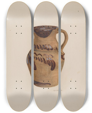 Triptych art skateboard deck of Genevieve Jordan Pitcher by Genevieve Jordan