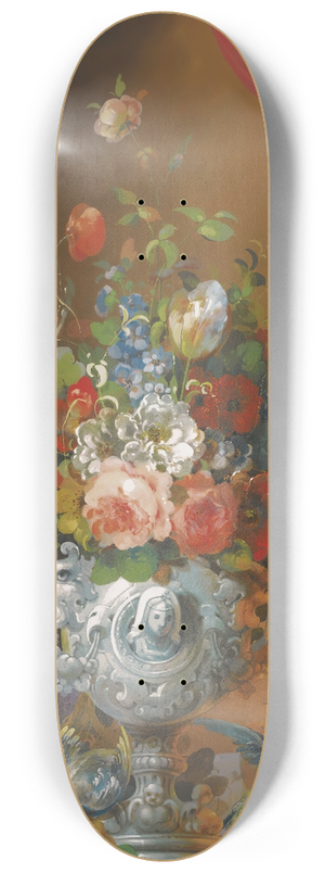 Follower of Anne Vallayer-Coster - Still Life With Flowers In An Urn, Birds And Fruit On A Ledge Below 8.25 inch art skate deck