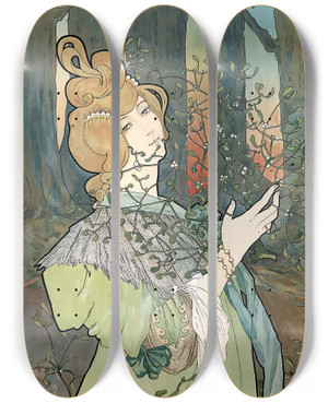 Triptych art skateboard deck of Jane Atch Il Vischio by Jane Atche (1872-1937)