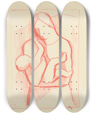 Triptych art skateboard deck of Mikul Galanda Matka S Dieaom V Nru_1 by Mikulas Galanda (1895-1938)