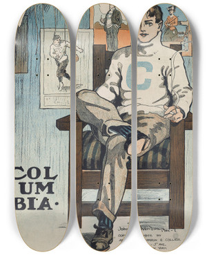Triptych art skateboard deck of John Sheridan Columbia by John Sheridan (1877-1948)