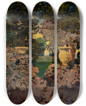 Triptych art skateboard deck of Maxfield Parrish The Oaks by Maxfield Parrish (1870-1966)