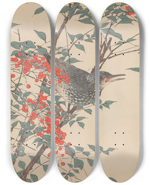 Triptych art skateboard deck of Imao Keinen Keinen Kach Gafu Pl159 by Imao Keinen (1845-1924)