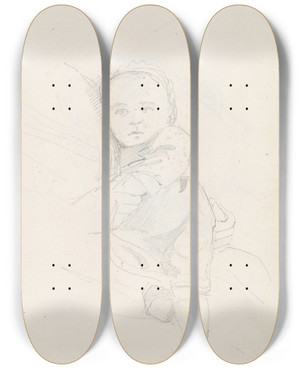 Triptych art skateboard deck of Adolph Tidemand Barn P Mors Fang by Adolph Tidemand (1814-1876)
