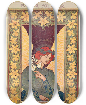 Triptych art skateboard deck of Louis Rhead Worcester Evening Gazette Easter Souvenir by Louis Rhead (1857-1926)