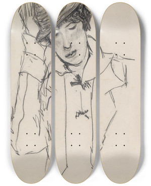 Triptych art skateboard deck of Anton Faistauer Dame Mit Hut by Anton Faistauer (1887-1930)