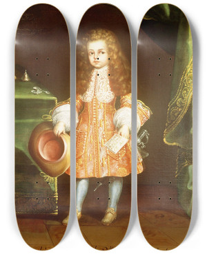Triptych art skateboard deck of Nicols Rodrguez Jurez Portrait Of The Child Joaqun Manuel Fernndez De Santa Cruz by Nicolas Rodriguez Juarez (1667-1734)