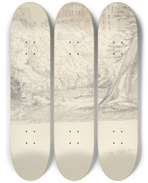 Triptych art skateboard deck of Lewis Vulliamy Villa Chigi Ariccia by Lewis Vulliamy (1791-1871)