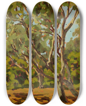 Triptych art skateboard deck of Jan Bohuszewicz Olives And Sunny Glade by Jan Bohuszewicz (1878-1935)