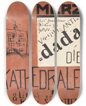 Triptych art skateboard deck of Kurt Schwitters Die Silbergule by Kurt Schwitters (1887-1948)