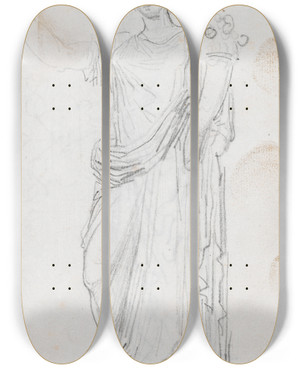 Triptych art skateboard deck of Hubert Robert Statue Of Abundance Recto by Hubert Robert (1733-1808)