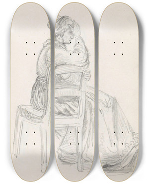 Triptych art skateboard deck of Adolph Tidemand Sitting Woman by Adolph Tidemand (1814-1876)