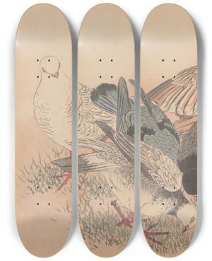 Triptych art skateboard deck of Imao Keinen Keinen Kach Gafu Pl009 by Imao Keinen (1845-1924)