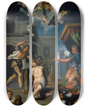 Triptych art skateboard deck of Baltasar De Echave Orio The Martyrdom Of Saint Apronianus by Baltasar De Echave Orio (1558-1623)