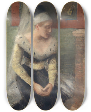Triptych art skateboard deck of Albert Von Keller Burgfrulein by Albert Von Keller (1844-1920) Triptych art skateboard deck of Albert Von Keller Burgfrulein by Albert Von Keller (1844-1920)