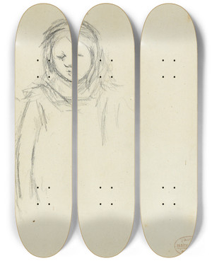 Triptych art skateboard deck of Mary Cassatt Fillette by Mary Cassatt (1844-1926)