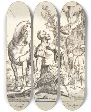 Triptych art skateboard deck of Marcus De Bye Skt Eustacius by Marcus de Bye (1638-1688)