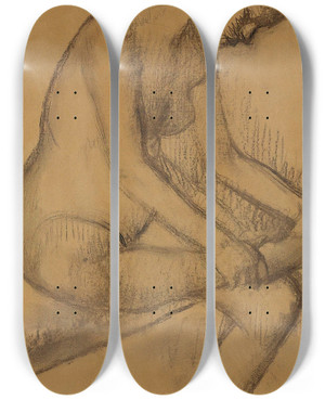 Triptych art skateboard deck of Edgar Degas Aprs Le Bain_1 by Edgar Degas (1834-1917)