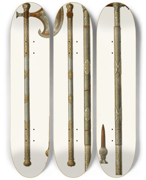 Triptych art skateboard deck of Fedor Grigoryevich Solntsev Topor I Chekan by Fedor Grigoryevich Solntsev (1801-1892)