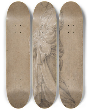 Triptych art skateboard deck of Eustache Le Sueur Study For Saint Gervasius by Eustache Le Sueur (1616-1655)