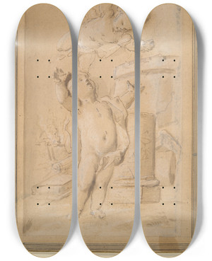 Triptych art skateboard deck of Jacobus Buys Twocupids by Jacobus Buys (1724-1801)