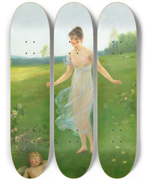 Triptych art skateboard deck of Otto Lingner Liebesfrhling by Otto Lingner (1856-1917)