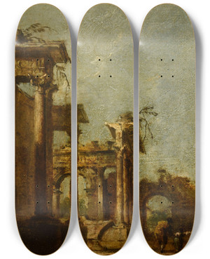 Triptych art skateboard deck of Francesco Guardi Caprice by Francesco Guardi (1712-1793)