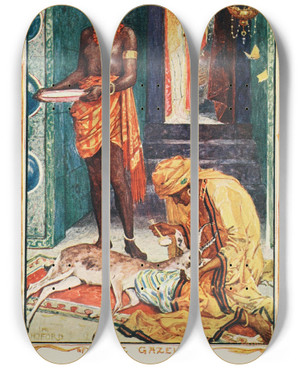 Triptych art skateboard deck of Henry Justice Ford The Gazelle by Henry Justice Ford (1860-1941)
