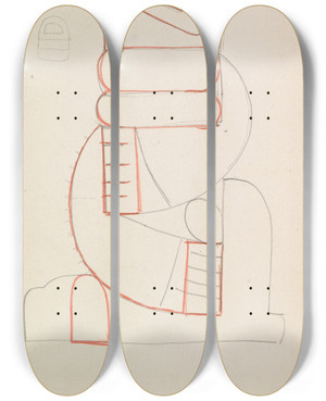 Triptych art skateboard deck of Henri Gaudierbrzeska Abstract Figure Study by Henri Gaudier-Brzeska (1891-1915)