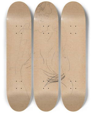 Triptych art skateboard deck of Henri De Toulouselautrec Silhouette De Femme by Henri de Toulouse-Lautrec (1864-1901)