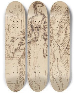 Triptych art skateboard deck of John Vanderbank Portrait Of A Standing Lady by John Vanderbank (1694-1739)