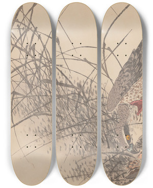 Triptych art skateboard deck of Imao Keinen Keinen Kach Gafu Pl137 by Imao Keinen (1845-1924)