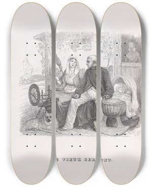 Triptych art skateboard deck of J J Grandville The Old Sergeant by J J Grandville (1803-1847)