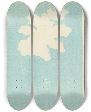 Triptych art skateboard deck of Jinta Hirayama Illustrated Catalogue Of Daylight Bomb Shells No 47 by Jinta Hirayama (19-)