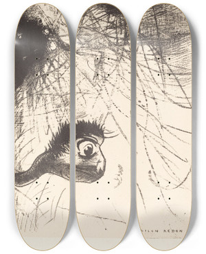 Triptych art skateboard deck of Odilon Redon Saintantoine Il Doit Y Avoir Quelque Part Des Figures Primordiales Dont Les Corps Ne Sont Que Les Images by Odilon Redon (1840-1916)