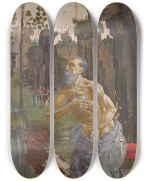 Triptych art skateboard deck of Bartolomeo Di Giovanni Penance Of Saintjerome by Bartolomeo Di Giovanni (1458-1501)