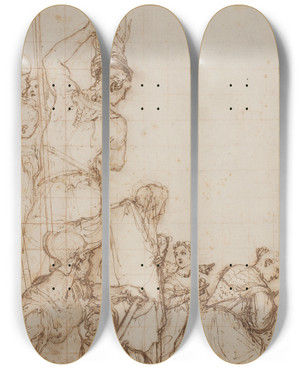Triptych art skateboard deck of Federico Zuccaro Gruppe Af Tilskuere by Federico Zuccaro (1542-1609)