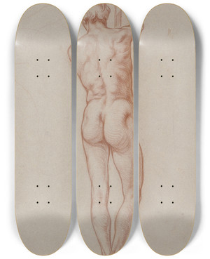 Triptych art skateboard deck of Otto Scholderer Stehender Mnnlicher Akt_3 by Otto Scholderer (1834-1902)