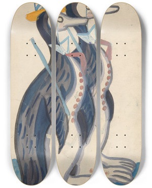 Triptych art skateboard deck of Sergey Yurievich Sudeikin Two Penguins by Sergey Yurievich Sudeikin (1882-1946)