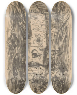 Triptych art skateboard deck of Marius Bauer Straat In Constantinopel_2 by Marius Bauer (1867-1932)
