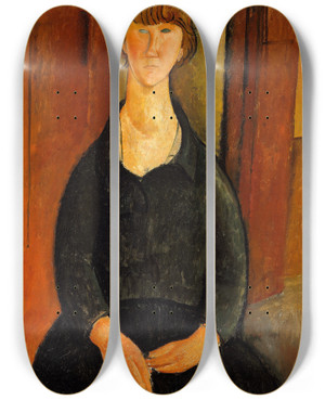 Triptych art skateboard deck of Amedeo Modigliani Flower Vendor by Amedeo Modigliani (1884-1920)