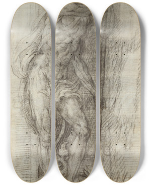 Triptych art skateboard deck of Giulio Campi Neptune by Giulio Campi (1500-1572)