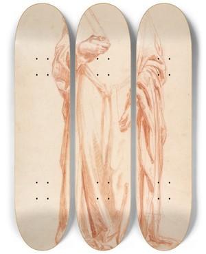 Triptych art skateboard deck of Isidore Pils Drapery Study For Sainteclotilde_2 by Isidore Pils (1815-1875)