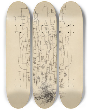 Triptych art skateboard deck of Paul Klee Der Tod Fr Die Idee by Paul Klee (1879-1940)