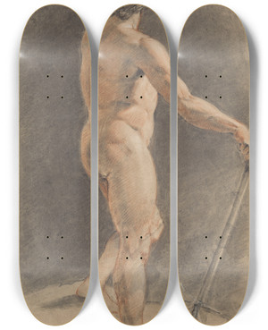 Triptych art skateboard deck of John Opie Standing Classical Male Figure With Spear by John Opie (1761-1807)