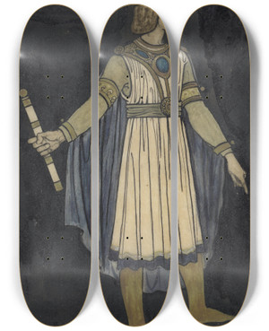 Triptych art skateboard deck of Richard Nicolas Roland Holst Ontwerp Voor Kostuum Voor Lucifer by Richard Nicolaus Roland Holst (1868-1938)